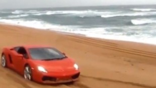 Guy Drives Lamborghini Through Ocean Waves