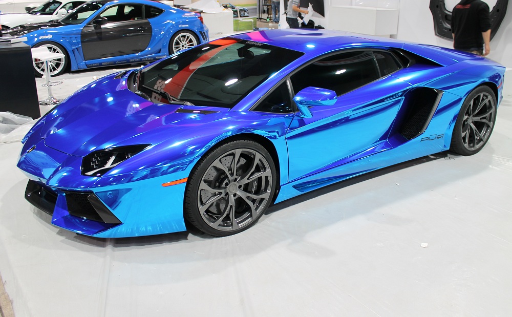 Sema 2013 Blue Chrome Lamborghini Aventador In The Seibon Carbon Booth