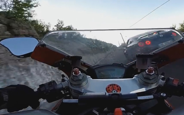 Watch an Insane Ducati 848 EVO vs. Nissan GT-R Race on a Twisty Mountain Road