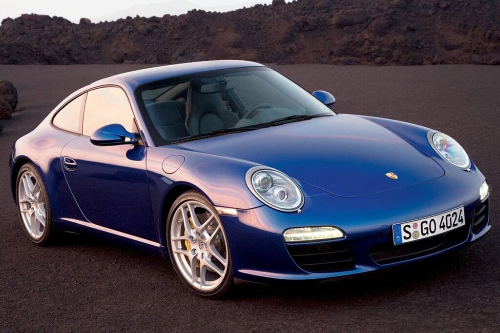 A 997 Porsche 911 Carrera S shows off its front-end styling. 