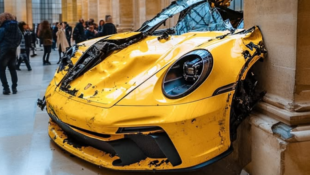 A Porsche art exhibit with AI images.