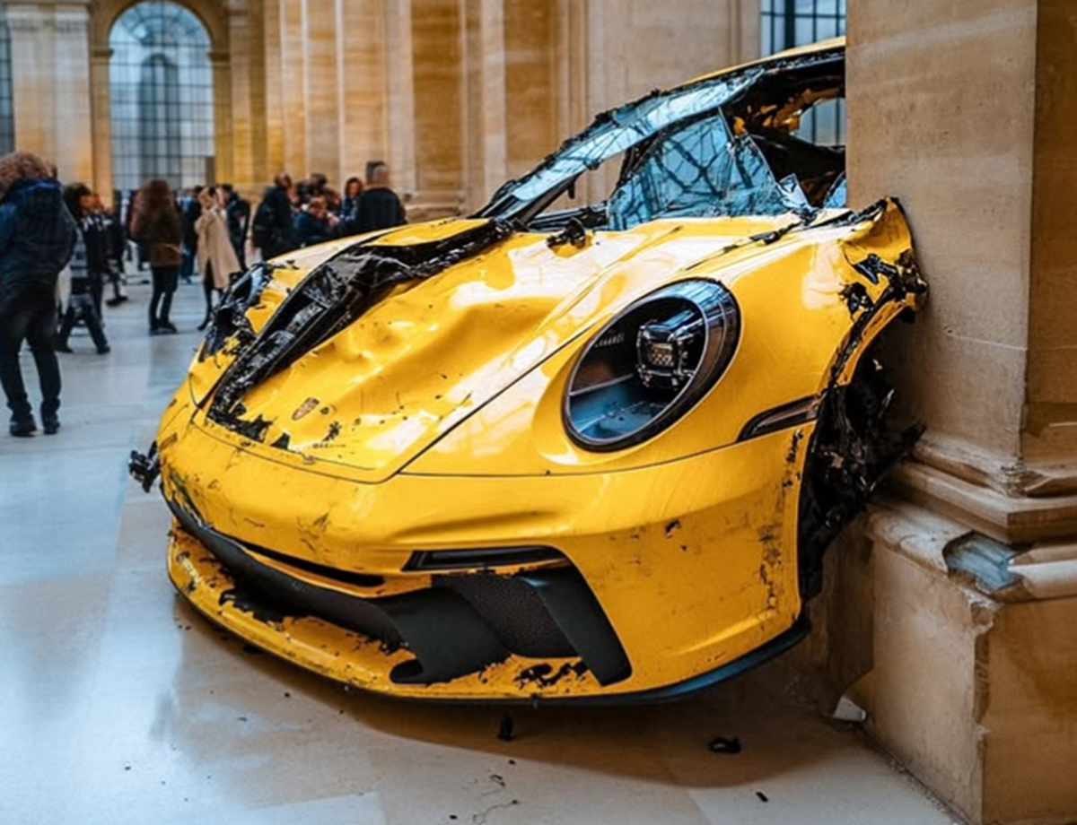 A Porsche art exhibit with AI images.